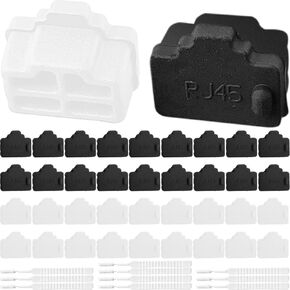 RJ45 Cap Port Cover Ethernet Hub Silicone Anti Dust Protector, RJ45 Plug Female Cap for Cat7 Cat6e Cat5e Cable Jack, for Switches TV Computer, Black White, 100 PCs