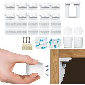 ROTOPATA Magnetic Cabinet Locks for Babies Child, Baby Proofing Safety Latch for Cabinets Drawers Cupboard Kitchen Bedroom, Adhesive or Screw Two Installation Methods(10 Locks & 2 Keys)