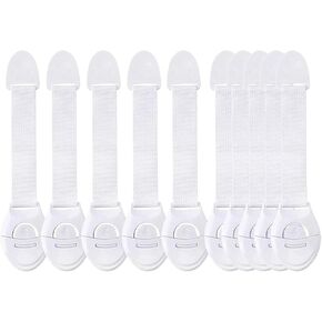 10 Pack Child Safety Cabinet Locks. Safe Quick and Easy Installation by Adhesive Tape. No Screws, No Magnets. No Drilling. Multi-Purpose for Any Furniture: Cupboards, Drawers, Also Ovens, Trash Cans.