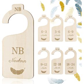 Holismo Baby Closet Dividers for Clothes Organizer, Set of 7 Wooden Hanger Organizer from Newborn to 24 Month, Double-Sided Baby Clothes Size Dividers for Nursery Decor and Organization