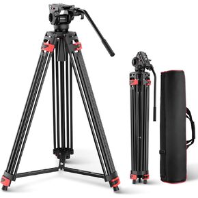 NEEWER 74" Video Tripod with Fluid Head [Basic Version], Metal Camera Tripod with Smooth Friction Damping, Mid Level Spreader, Quick Release Plate Compatible with Manfrotto 501, Max Load 17.6lb, TP37