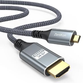 4K Micro HDMI to HDMI Cable 6FT, High Speed HDMI to Micro HDMI Cable Nylon Braided Micro HDMI Adapter 4K@60Hz, 2K@165Hz, HDR, ARC, 3D for Raspberry Pi 5/4, Camera, Laptop, Video Capture Card