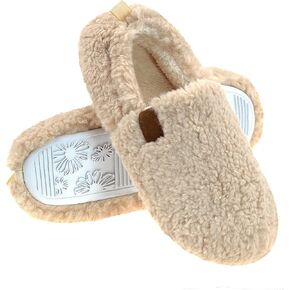 FLYFUPPY Womens Fuzzy Curly Fur Memory Foam House Slippers with Warm Lining