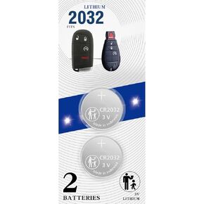 2Pack CR2032 Remote Key Fob Battery Replacement for Jeep Dodge Chrysler (2008-2022) 300 Challenger Dart Durango Grand Caravan Journey RAM Cherokee Routan Town
