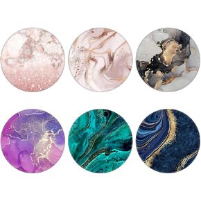 6 Pack Cellphone Phone Grip and Smartphones Stand, Collapsible Cell Phone Expanding Holder for Phone - Green Blue Rose Gold Purple Marble, Black, LJ004
