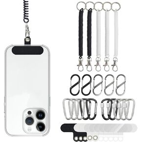 5PCS Phone Lanyard Tether,5 Anti-Theft Spring Phone Strap &10 Phone Patch &15 Climbing Hook, Spring Coil Keychain