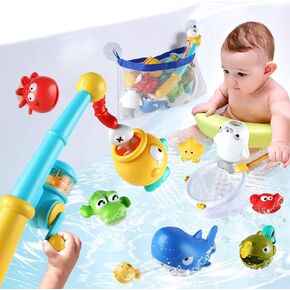 Bath Toys for Kids Ages 1-3, Magnetic Fishing Toys with Storage Bag and Light up Star, Wind up Creatures Baby Bathtub Birthday Gifts for Toddlers 2-4 Boys Girls, 11 Pcs Set