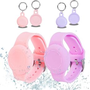 Airtag Bracelet for Kids Waterproof AirTag Case (4 Pack) Compatible with Apple Air Tag,Airtag Holder Kids Hidden and AirTag Wristband for Toddler Child,Soft Silicone Air Tag GPS Tracking Case