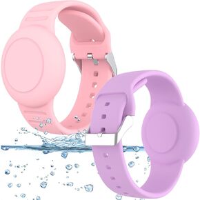 Meliya Waterproof Air Tag Bracelet for Kids, Soft Silicone Airtag Holder Compatible with Apple Air Tag, Adjustable Anti Lost Watch Band for Kids Aged 3 and Above (Black+Navy Blue)