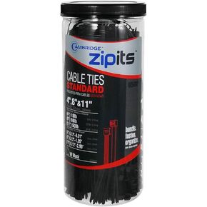 CAMBRIDGE ZipIts Cable Tie 650 Peice Assortment, 4-in, 8-in, 11-in Self Locking Zip Ties, Black UV Resistant, Nylon 6/6, UL Listed, Pro Quality and Pro Strength Wire Ties