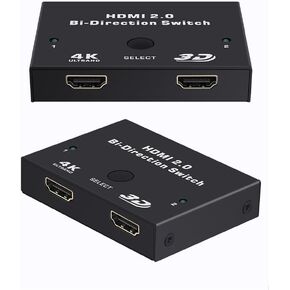 4K HDMI Switcher, 4K@60Hz Splitter, Bi-Directional 2 in 1 Out/1 in 2 Out, Supports 4K 3D HDR, Compatible with Laptops, PC, Xbox, PS5/PS4, Projectors