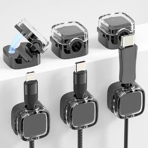 6 مشابك كابلات USB مغناطيسية للمكتب، منظم سلك قابل للطي مع منظم سلك لاصق قوي لإدارة الكابلات، حامل سلك متعدد الاستخدامات لمنضدة النوم، المكتب، المطبخ (أسود)