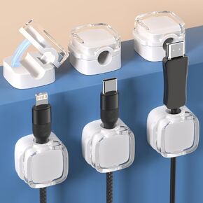 6-Pack Desk USB Magnetic Cable Clips, Flip-top Cord Organizer with Strong Adhesive Wire Organizer for Cable Management, Versatile Cord Holder for Nightstand, Office, Kitchen (Black)