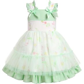 ODASDO Toddlers Kids Girls Love Heart Strawberry Bunny Printed Ruffle Bowknot Tulle Princess Sleeveless Party Dresses