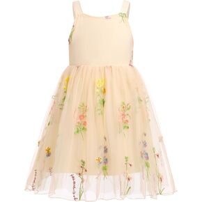IDOPIP Baby Girls Embroidery Flower Tutu Dress Summer Sleeveless Princess Birthday Party Pageant Wedding Tulle Bowknot Gown