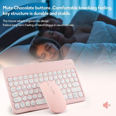Ultra-Slim Bluetooth Keyboard and Mouse Portable Mini Wireless Keyboard Rechargeable for Apple iPad iPhone Samsung Tablet iPhone Smartphone iOS Android Windows, Round Keys Black in Saudi Arabia