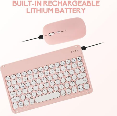 Ultra-Slim Bluetooth Keyboard and Mouse Portable Mini Wireless Keyboard Rechargeable for Apple iPad iPhone Samsung Tablet iPhone Smartphone iOS Android Windows, Round Keys Black in Saudi Arabia