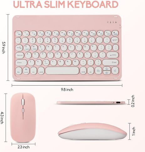 Ultra-Slim Bluetooth Keyboard and Mouse Portable Mini Wireless Keyboard Rechargeable for Apple iPad iPhone Samsung Tablet iPhone Smartphone iOS Android Windows, Round Keys Black in Saudi Arabia