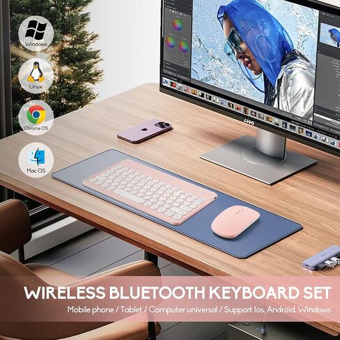 Ultra-Slim Bluetooth Keyboard and Mouse Portable Mini Wireless Keyboard Rechargeable for Apple iPad iPhone Samsung Tablet iPhone Smartphone iOS Android Windows, Round Keys Black in Saudi Arabia