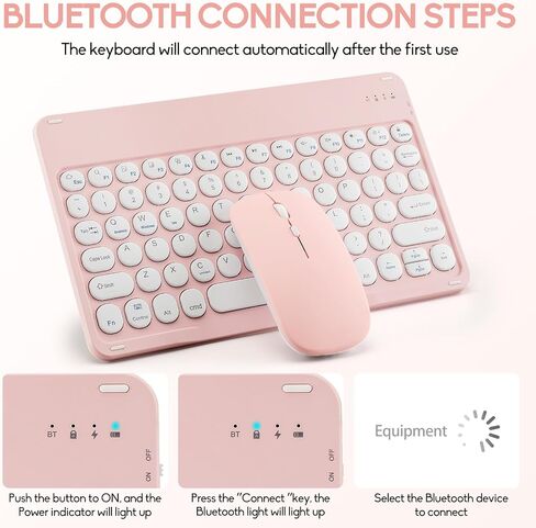 Ultra-Slim Bluetooth Keyboard and Mouse Portable Mini Wireless Keyboard Rechargeable for Apple iPad iPhone Samsung Tablet iPhone Smartphone iOS Android Windows, Round Keys Black in Saudi Arabia