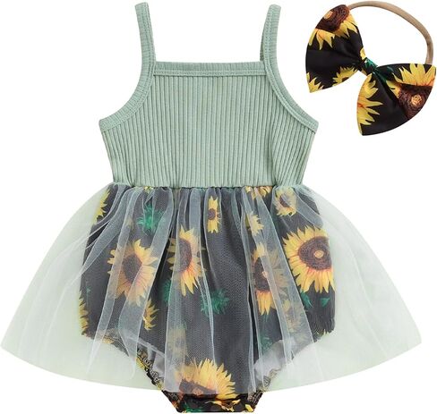ملابس صيفية للفتيات الصغيرات من Mubineo، فستان رومبير لطيف بدون أكمام، تنورة عباد الشمس، ملابس لحديثي الولادة in Kuwait