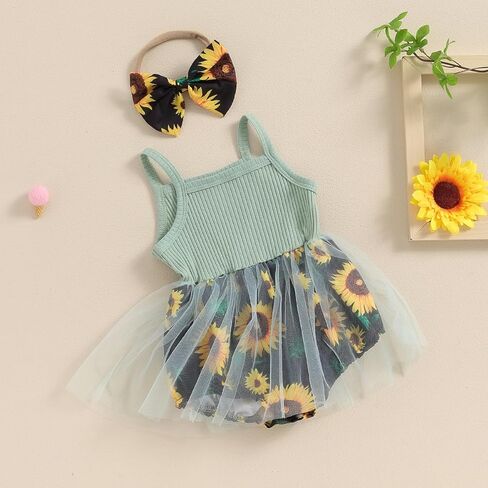 ملابس صيفية للفتيات الصغيرات من Mubineo، فستان رومبير لطيف بدون أكمام، تنورة عباد الشمس، ملابس لحديثي الولادة in Kuwait