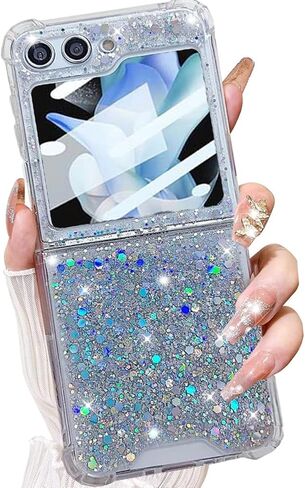 for Samsung Galaxy Z Flip 6 Glitter Case, Cute Bling Sparkle Sparkly Shiny Soft TPU Silicone Clear Bumper Four Corner Shockproof Protective Case for Women Girls for Galaxy Z Flip 6 5G (Pink) in Kuwait