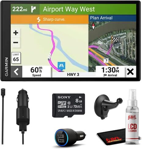 جهاز ملاح محمول Garmin RV 795 RV Navigator GPS للمركبات الترفيهية مع شاشة تعمل باللمس، وخرائط محملة مسبقًا مع بطاقة MicroSD سعة 8 جيجابايت، وحزمة سفر 6Ave ومجموعة تنظيف in Saudi Arabia