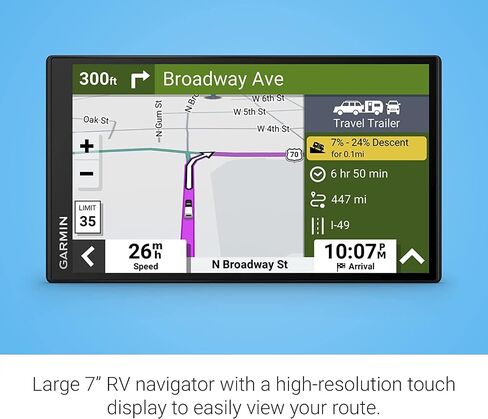 جهاز ملاح محمول Garmin RV 795 RV Navigator GPS للمركبات الترفيهية مع شاشة تعمل باللمس، وخرائط محملة مسبقًا مع بطاقة MicroSD سعة 8 جيجابايت، وحزمة سفر 6Ave ومجموعة تنظيف in Saudi Arabia