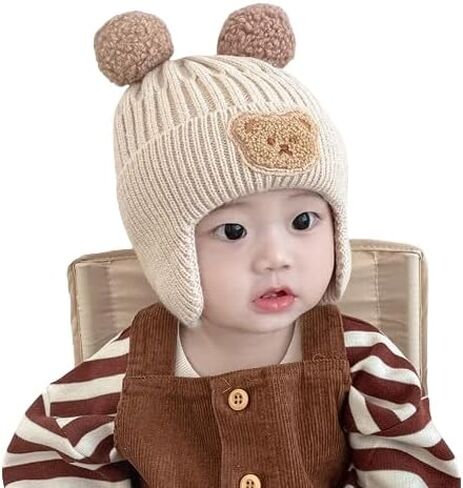 Kitroc Plus. Baby Woolen Hat, Cute Bear Ear Protection Hat, Children's Winter Thickened Warm Knitted Hat Boys and Girls in Saudi Arabia