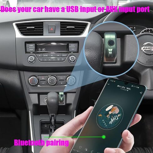 محول سيارة بلوتوث 5.3 صغير، جهاز استقبال بلوتوث USB مع محول مقبس Aux لاسلكي 3.5 ملم طقم سيارة بدون استخدام اليدين ميكروفون مدمج للسيارة وستيريو المنزل والمزيد in Kuwait