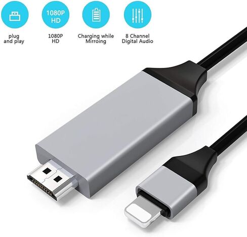 [معتمد من Apple MFi] محول كابل Lightning إلى HDMI لأجهزة iPhone، موصل سلك HDTV محول Lightning رقمي 1080P متوافق مع iPhone/iPad إلى شاشة عرض التلفزيون لا حاجة إلى مصدر طاقة - 6.6 قدم in Kuwait