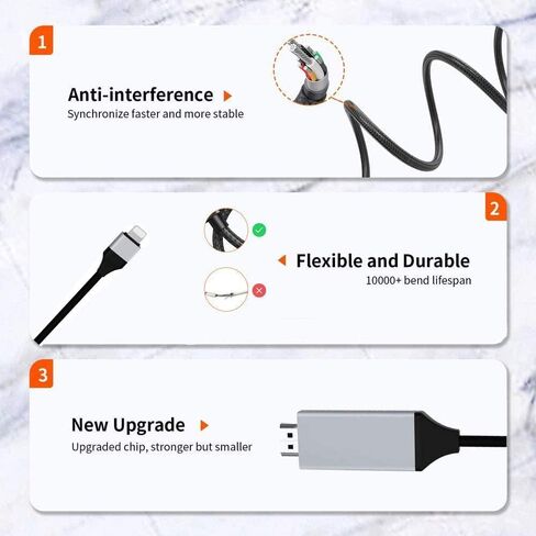 [معتمد من Apple MFi] محول كابل Lightning إلى HDMI لأجهزة iPhone، موصل سلك HDTV محول Lightning رقمي 1080P متوافق مع iPhone/iPad إلى شاشة عرض التلفزيون لا حاجة إلى مصدر طاقة - 6.6 قدم in Kuwait