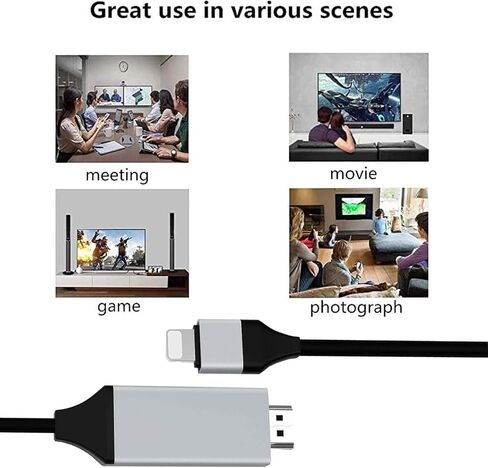 [معتمد من Apple MFi] محول كابل Lightning إلى HDMI لأجهزة iPhone، موصل سلك HDTV محول Lightning رقمي 1080P متوافق مع iPhone/iPad إلى شاشة عرض التلفزيون لا حاجة إلى مصدر طاقة - 6.6 قدم in Kuwait