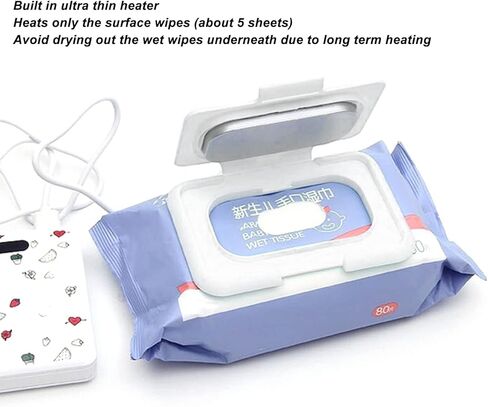 Baby Wipe Warmer Case, USB Heating Wipe Case Wipes Heating Box Portable Refillable Ultra Thin Wet Wipes Heater Dispenser for Vehicle and Home Use in Saudi Arabia