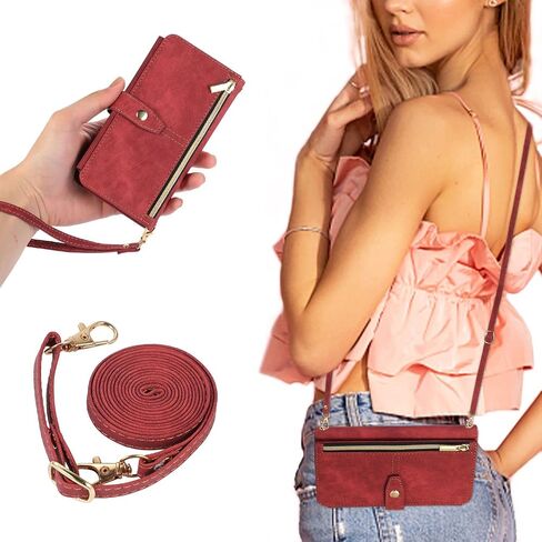 UEEBAI Crossbody Wallet Case for iPhone 11 6.1 inch, 9 Card Slots Adjustable Crossbody Zipper Cover Detachable Lanyard Strap Flip Case with Hand Strap Kickstand Case - Black in Saudi Arabia