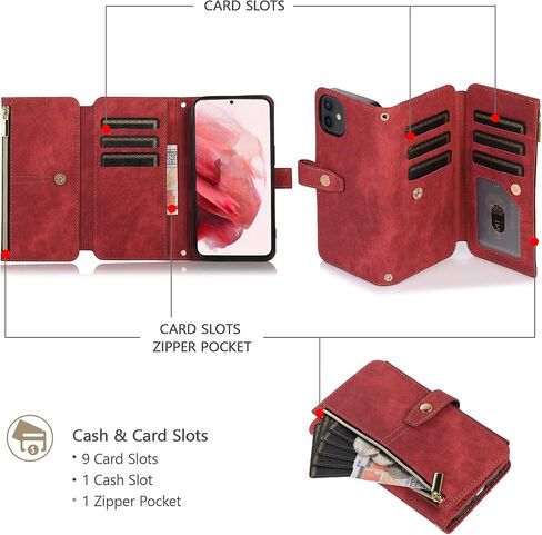 UEEBAI Crossbody Wallet Case for iPhone 11 6.1 inch, 9 Card Slots Adjustable Crossbody Zipper Cover Detachable Lanyard Strap Flip Case with Hand Strap Kickstand Case - Black in Saudi Arabia
