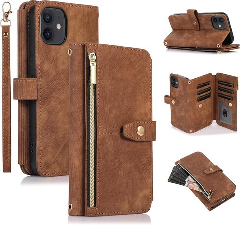 UEEBAI Crossbody Wallet Case for iPhone 11 6.1 inch, 9 Card Slots Adjustable Crossbody Zipper Cover Detachable Lanyard Strap Flip Case with Hand Strap Kickstand Case - Black in Saudi Arabia