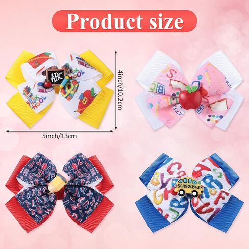 4 Pcs Back to School Hair Bows Alligator Clips for Girls Gift Ribbon Hair Barrettes Accessories Clips for Bows Car Crayon Kids Barrettes for School Kindergarten Large Hair Bow Clips(Fresh Style) in Saudi Arabia