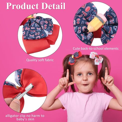 4 Pcs Back to School Hair Bows Alligator Clips for Girls Gift Ribbon Hair Barrettes Accessories Clips for Bows Car Crayon Kids Barrettes for School Kindergarten Large Hair Bow Clips(Fresh Style) in Saudi Arabia