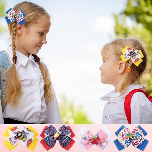 4 Pcs Back to School Hair Bows Alligator Clips for Girls Gift Ribbon Hair Barrettes Accessories Clips for Bows Car Crayon Kids Barrettes for School Kindergarten Large Hair Bow Clips(Fresh Style) in Saudi Arabia