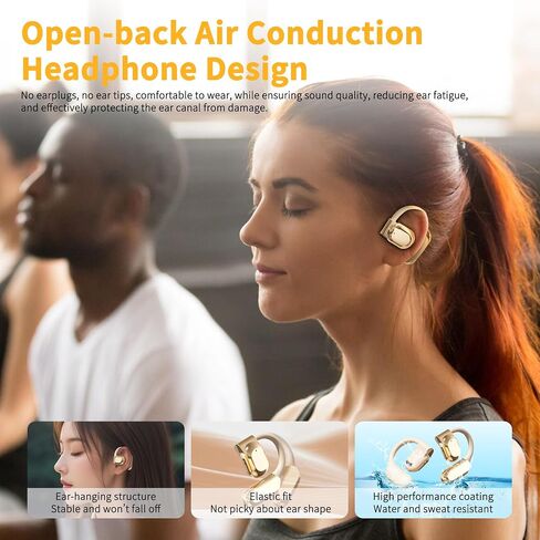 Open Ear Headphones, Earbuds with Ear Hooks, Wireless Earbuds with LED Display, Open Ear Earbuds Wireless Bluetooth, Running Headphones Ultra-Clear Sound Quality, Design for Running Fitness(Beige) in Saudi Arabia