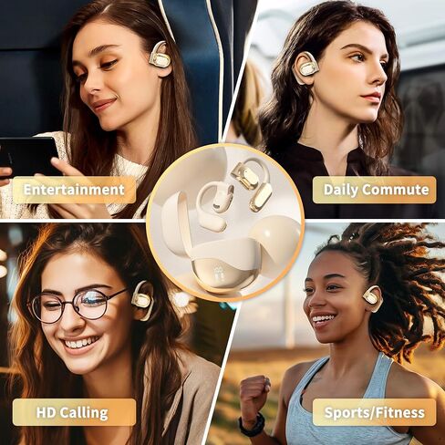 Open Ear Headphones, Earbuds with Ear Hooks, Wireless Earbuds with LED Display, Open Ear Earbuds Wireless Bluetooth, Running Headphones Ultra-Clear Sound Quality, Design for Running Fitness(Beige) in Saudi Arabia