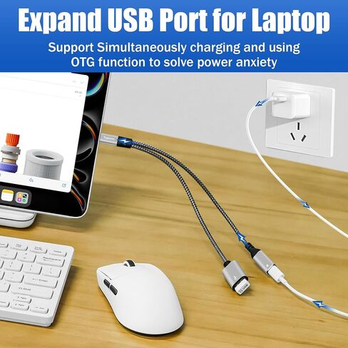 محول USB C إلى USB OTG وكابل Y مقسم شاحن PD، 2 في 1 USB من النوع C إلى منفذ OTG أنثى USB وكابل شحن سريع PD 60 وات لهاتف iPhone 15/15 Pro Max وMacBook Pro Air وGalaxy S24 وPixel 7 in Saudi Arabia