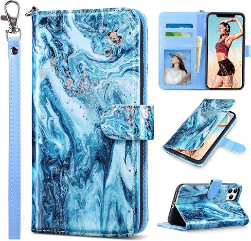 ULAK Compatible with iPhone 11 Pro Max Wallet Case for Women Girls, PU Leather Folio Flip Cover with Card Holder Kickstand, Protective Folio Purse Case (Navy Blue) in Saudi Arabia