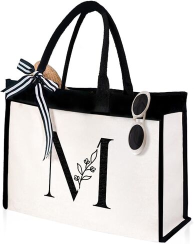 SANDJEST حقيبة قماش أولية مطرزة بحروف حقائب الشاطئ هدية للنساء صديق زميل العمل وصيفة الشرف in Kuwait