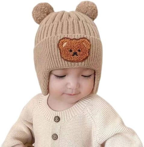 Kitroc Plus. Baby Woolen Hat, Cute Bear Ear Protection Hat, Children's Winter Thickened Warm Knitted Hat Boys and Girls in Saudi Arabia