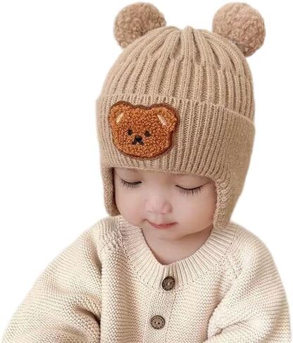 Kitroc Plus. Baby Woolen Hat, Cute Bear Ear Protection Hat, Children's Winter Thickened Warm Knitted Hat Boys and Girls in Saudi Arabia