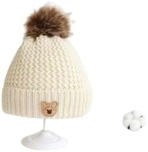 Kitroc Plus. Baby Woolen Hat, Cute Bear Ear Protection Hat, Children's Winter Thickened Warm Knitted Hat Boys and Girls in Saudi Arabia