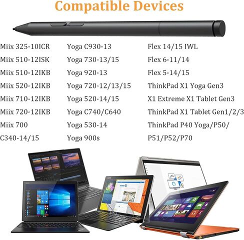 Active Pen 2 متوافق مع Lenovo Acitve Pen 2 (4X80N95873)، لجهاز ThinkPad X1 Tablet Gen3/ Gen2 (20JB، 20JC)، Ideapad Miix 720/510/ 520، Yoga 720/920، 5T70M55297، AES 2.0 in Kuwait